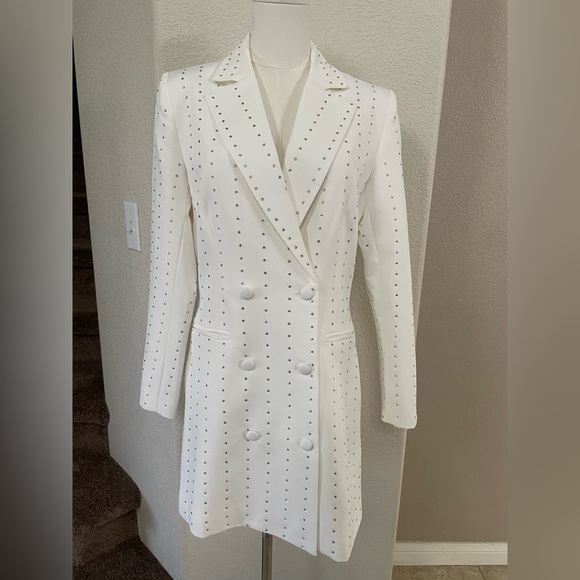 Lucy Paris White Embellished Blazer Dress Bridal Engagement Cocktail S - Picture 4 of 13